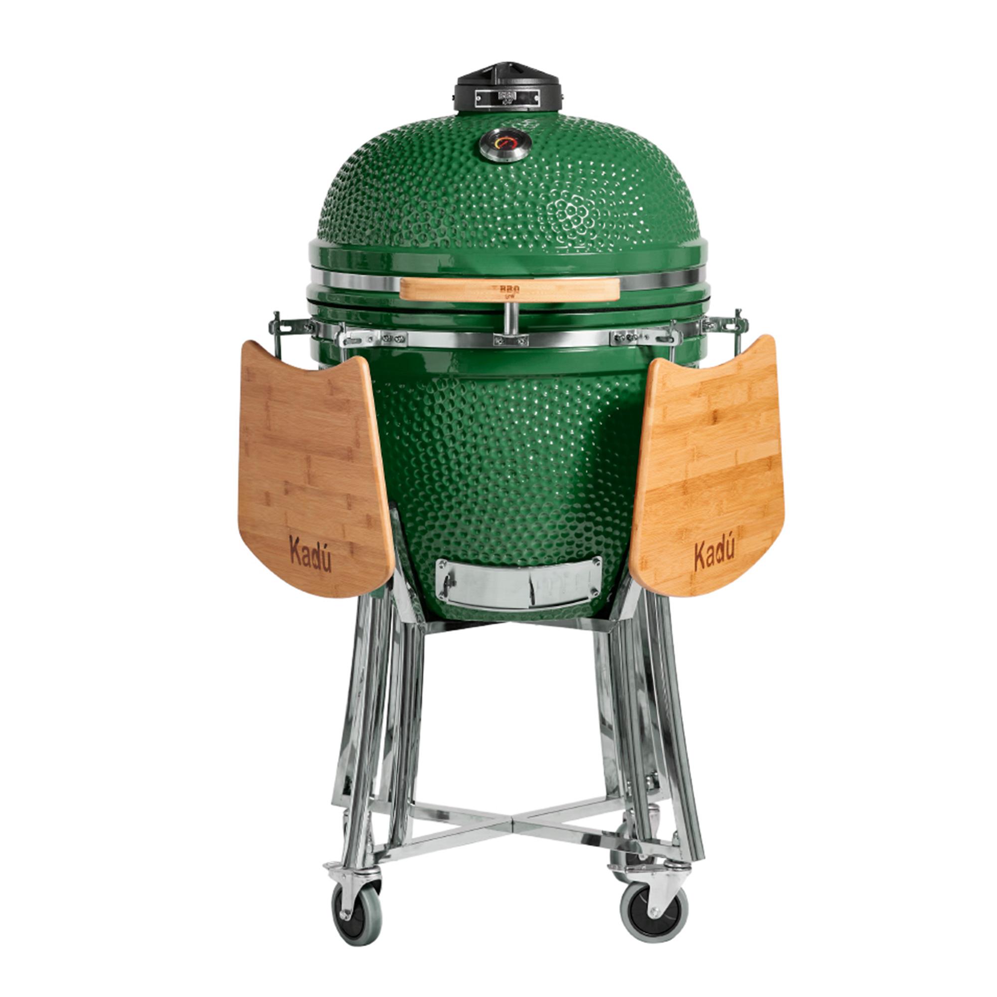 Parrilla Kamado Bbq Grill Kadu K23 Ahumador Ceramico Verde con funda