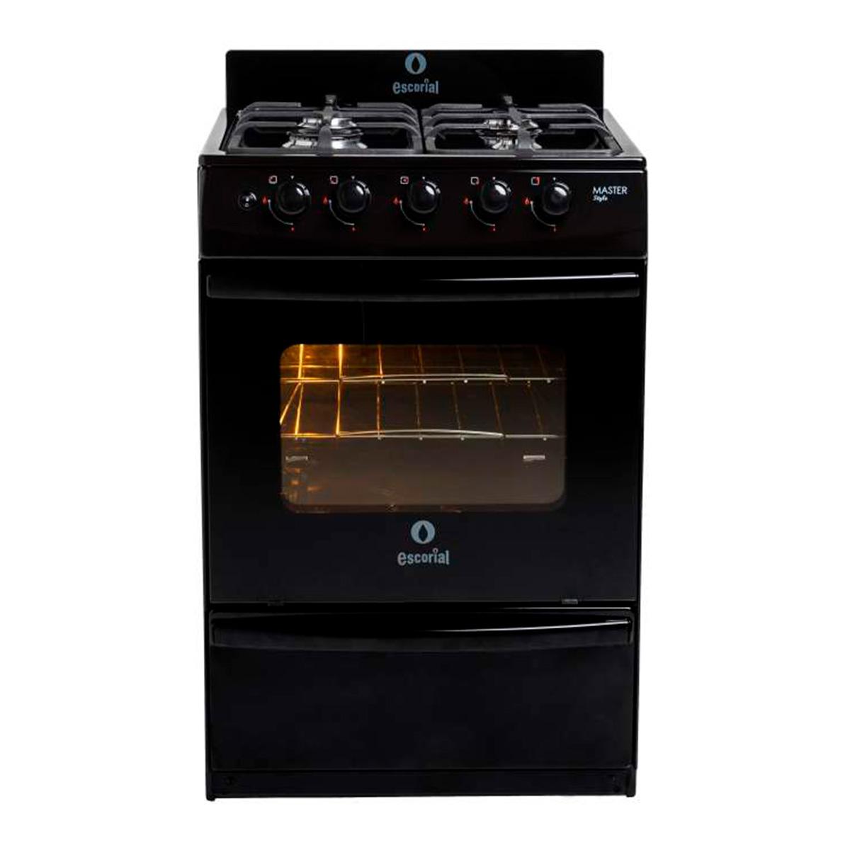 Cocina Escorial Master Style Multigas Color Negro Con Puerta Con Visor